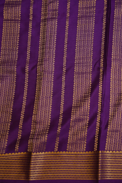 Plain Pure Crepe Mysore Silk Saree in Royal Purple With Contrast Green Blouse