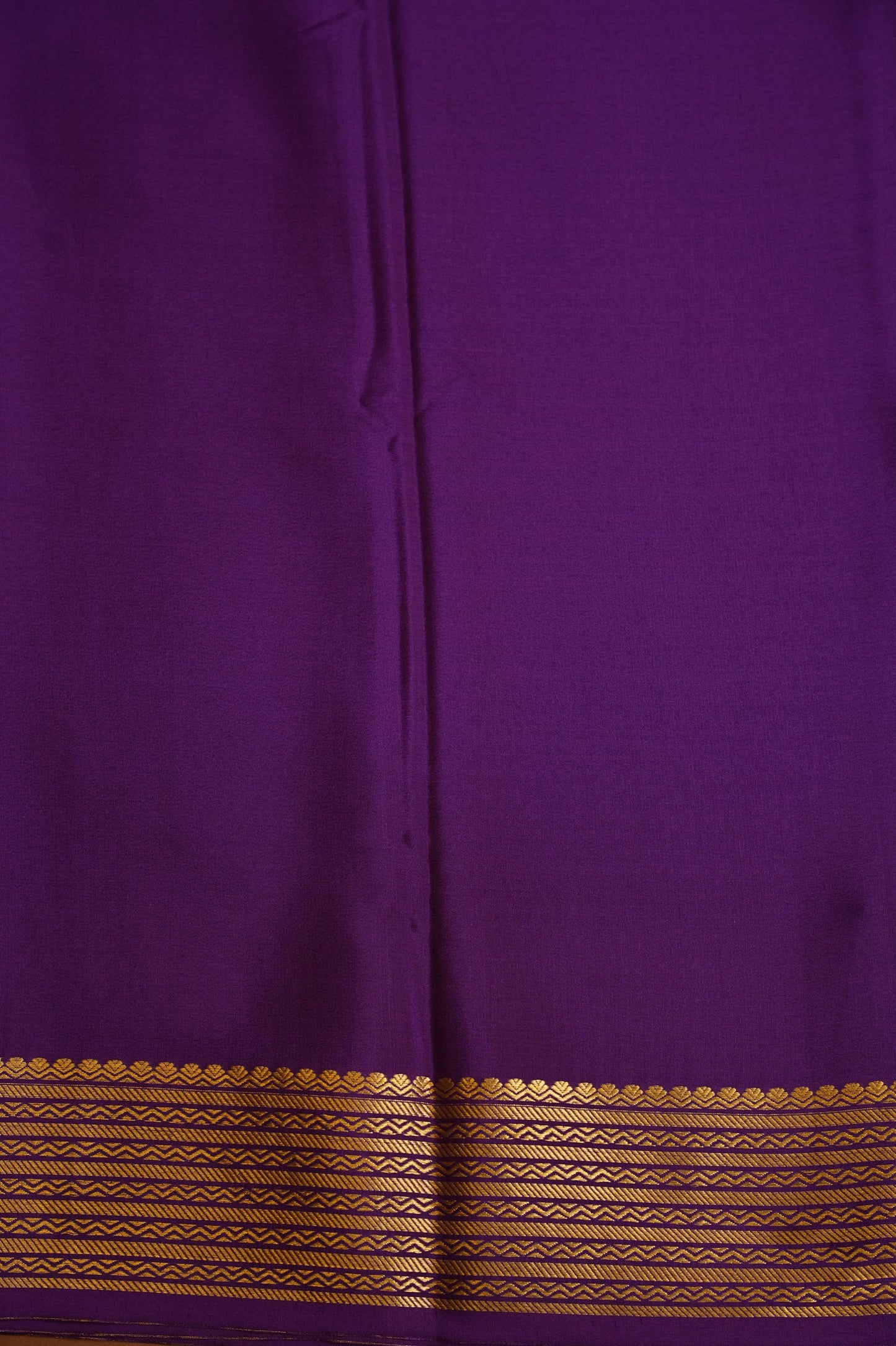 Plain Pure Crepe Mysore Silk Saree in Royal Purple With Contrast Green Blouse
