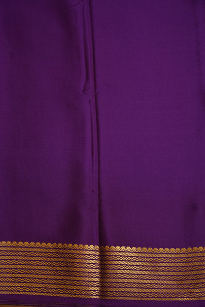 Plain Pure Crepe Mysore Silk Saree in Royal Purple With Contrast Green Blouse