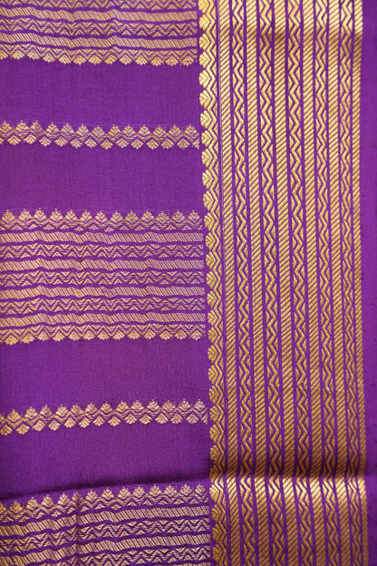 Plain Pure Crepe Mysore Silk Saree in Royal Purple With Contrast Green Blouse