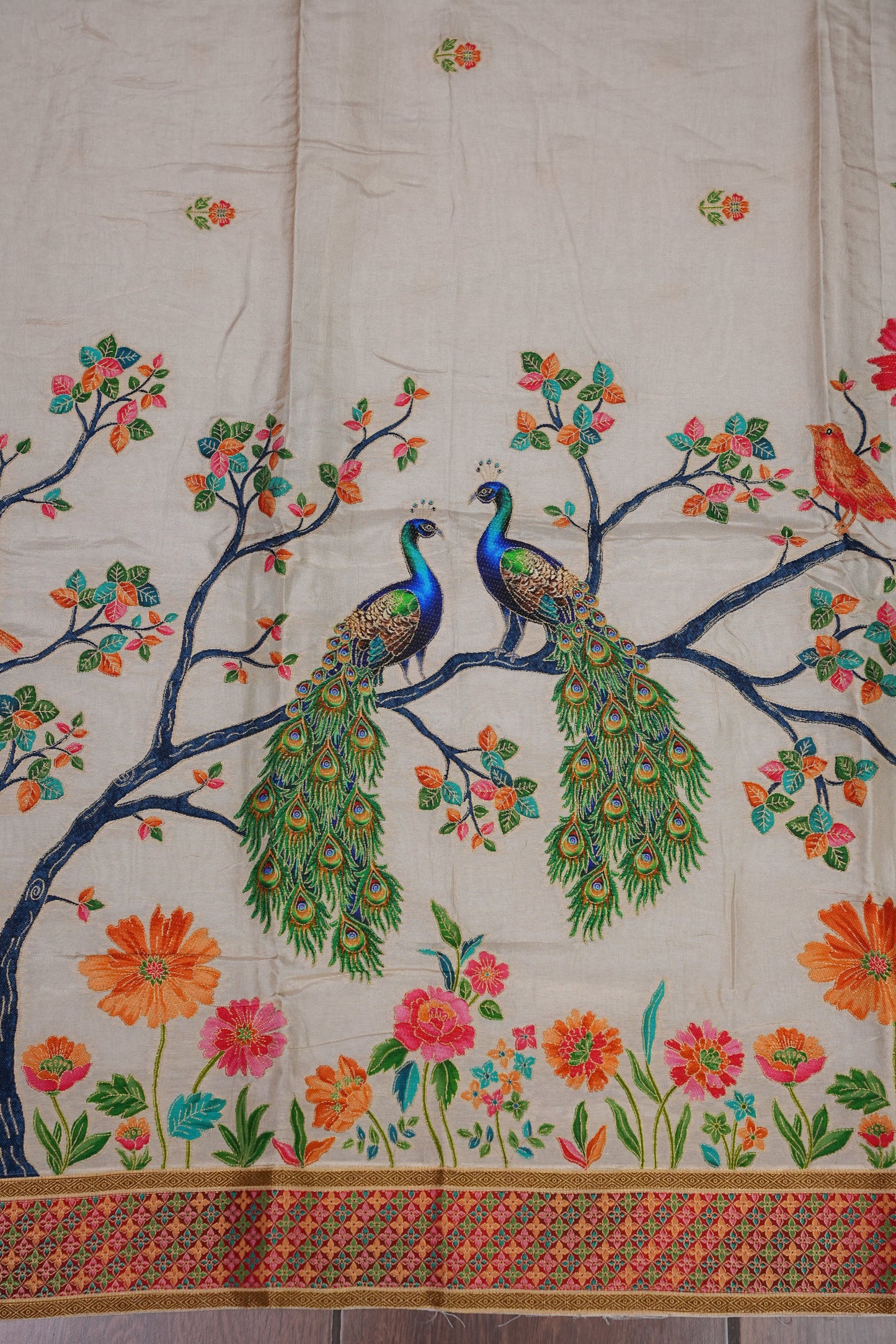 Kashmiri Pashmina Banarasi Story Telling Saree - Ivory