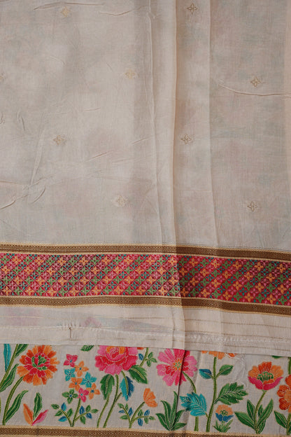 Kashmiri Pashmina Banarasi Story Telling Saree - Ivory