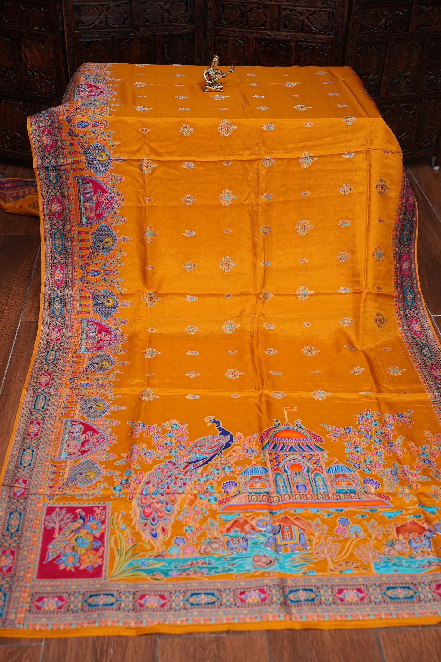 Kashmiri Pashmina Banarasi Story Telling Saree - Mustard Yellow