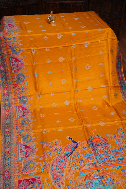 Kashmiri Pashmina Banarasi Story Telling Saree - Mustard Yellow