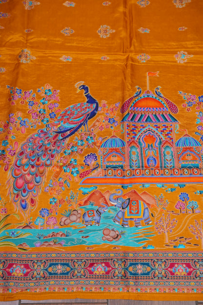 Kashmiri Pashmina Banarasi Story Telling Saree - Mustard Yellow