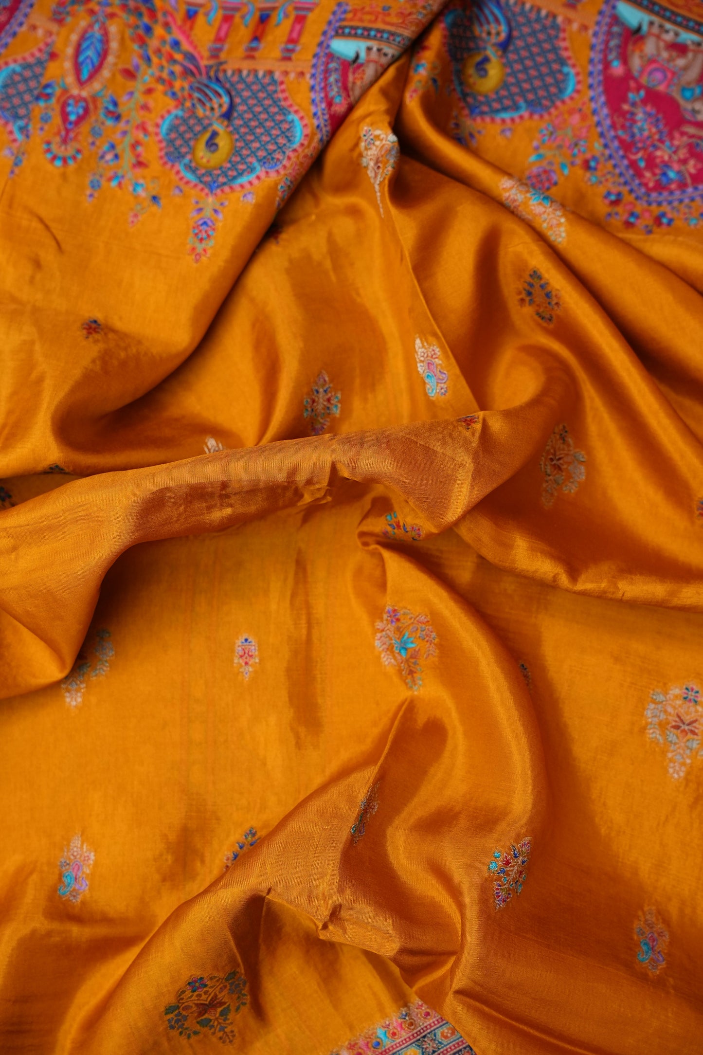 Kashmiri Pashmina Banarasi Story Telling Saree - Mustard Yellow