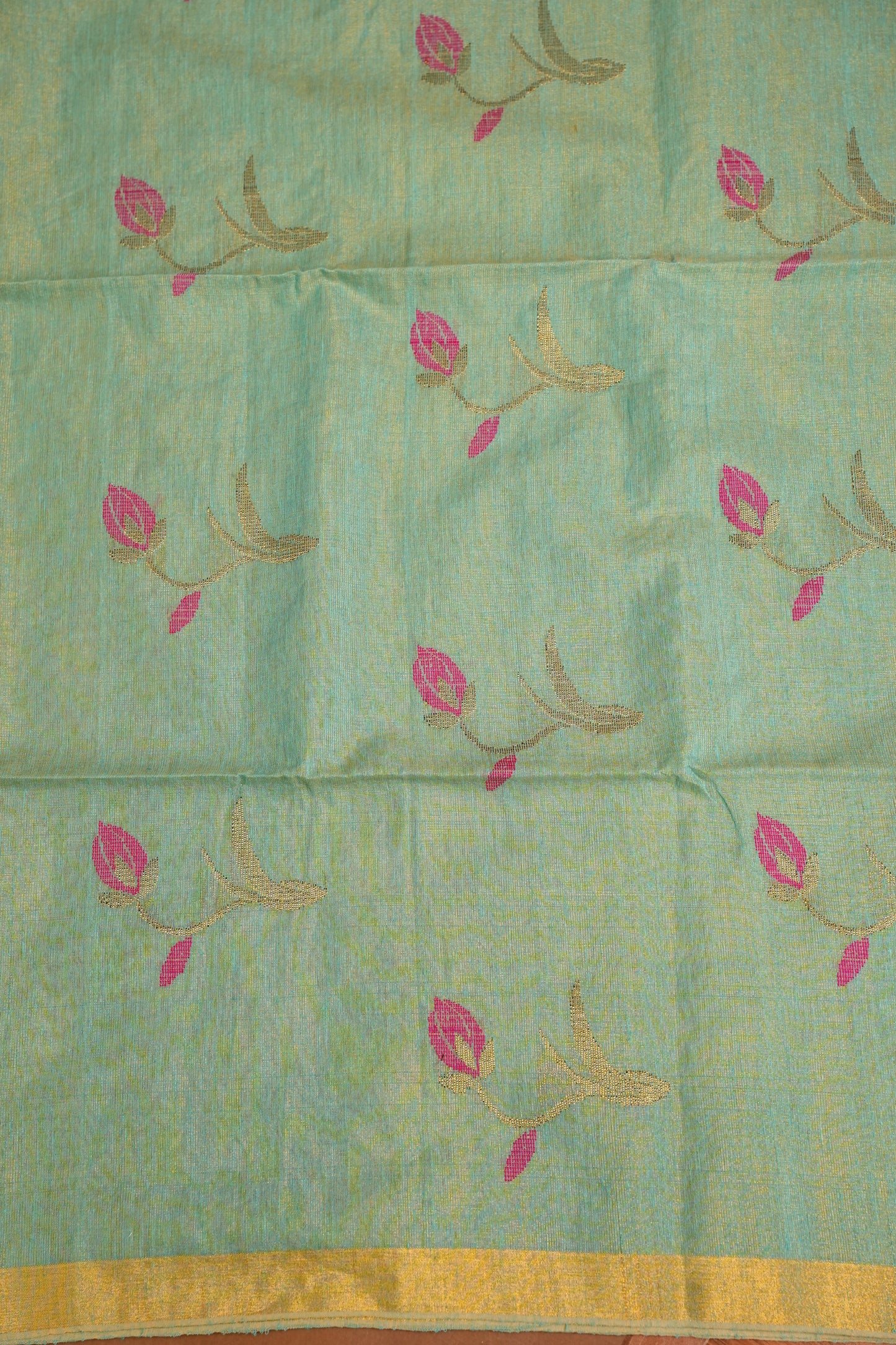 Tissue Linen Saree with Tassles - Aqua Green