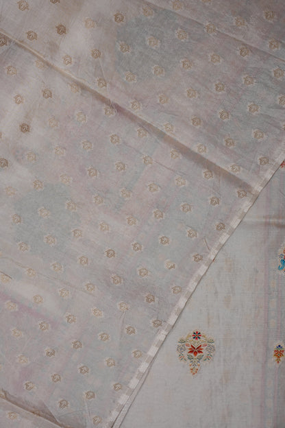 Kashmiri Pashmina Banarasi Story Telling Saree - Ivory