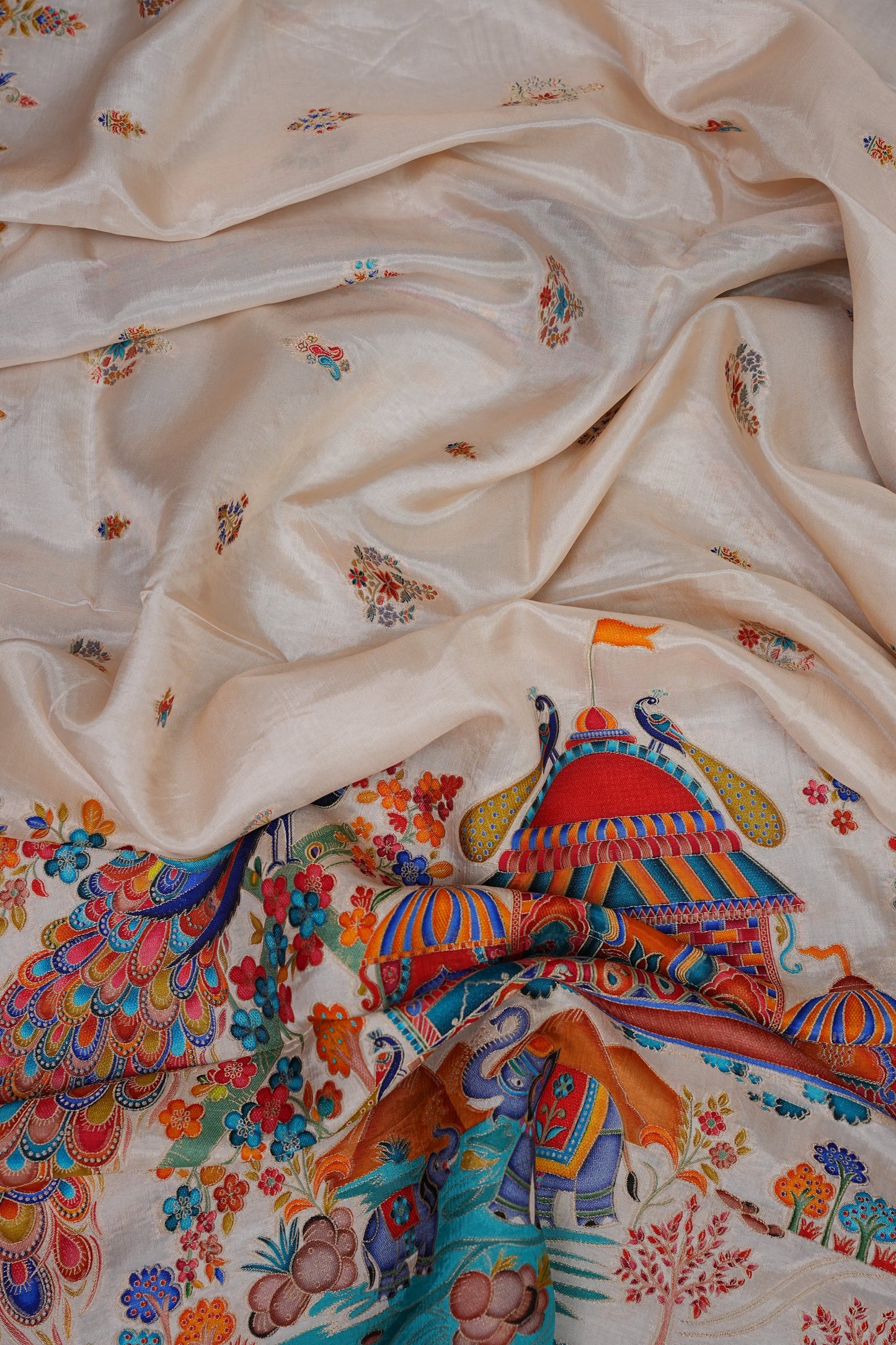 Kashmiri Pashmina Banarasi Story Telling Saree - Ivory