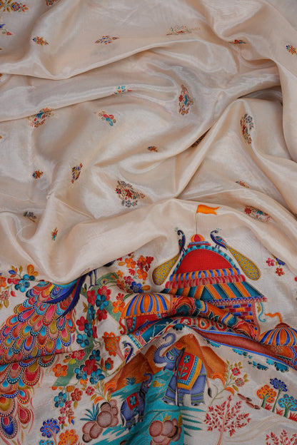 Kashmiri Pashmina Banarasi Story Telling Saree - Ivory