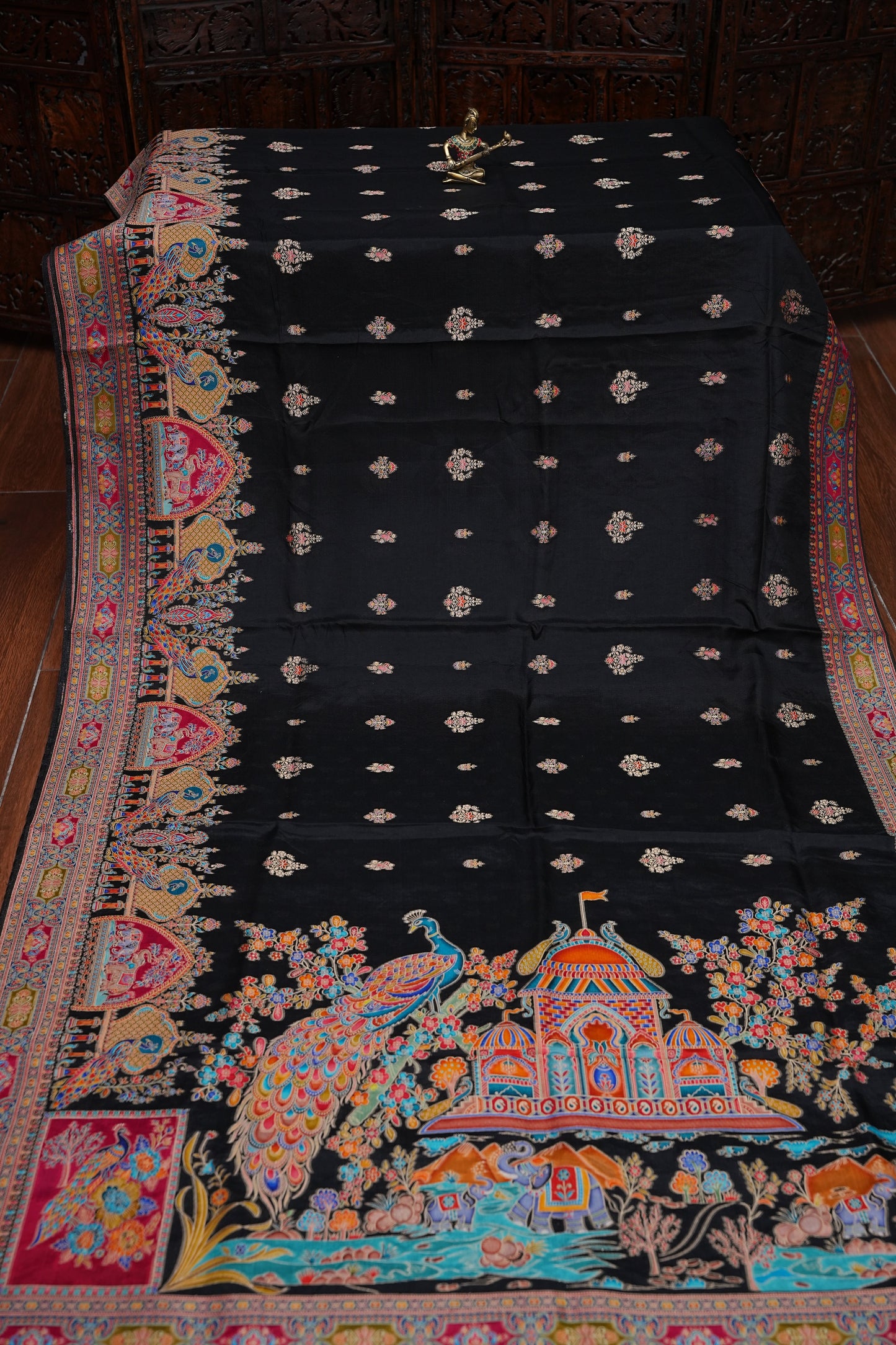 Kashmiri Pashmina Banarasi Story Telling Saree - Black