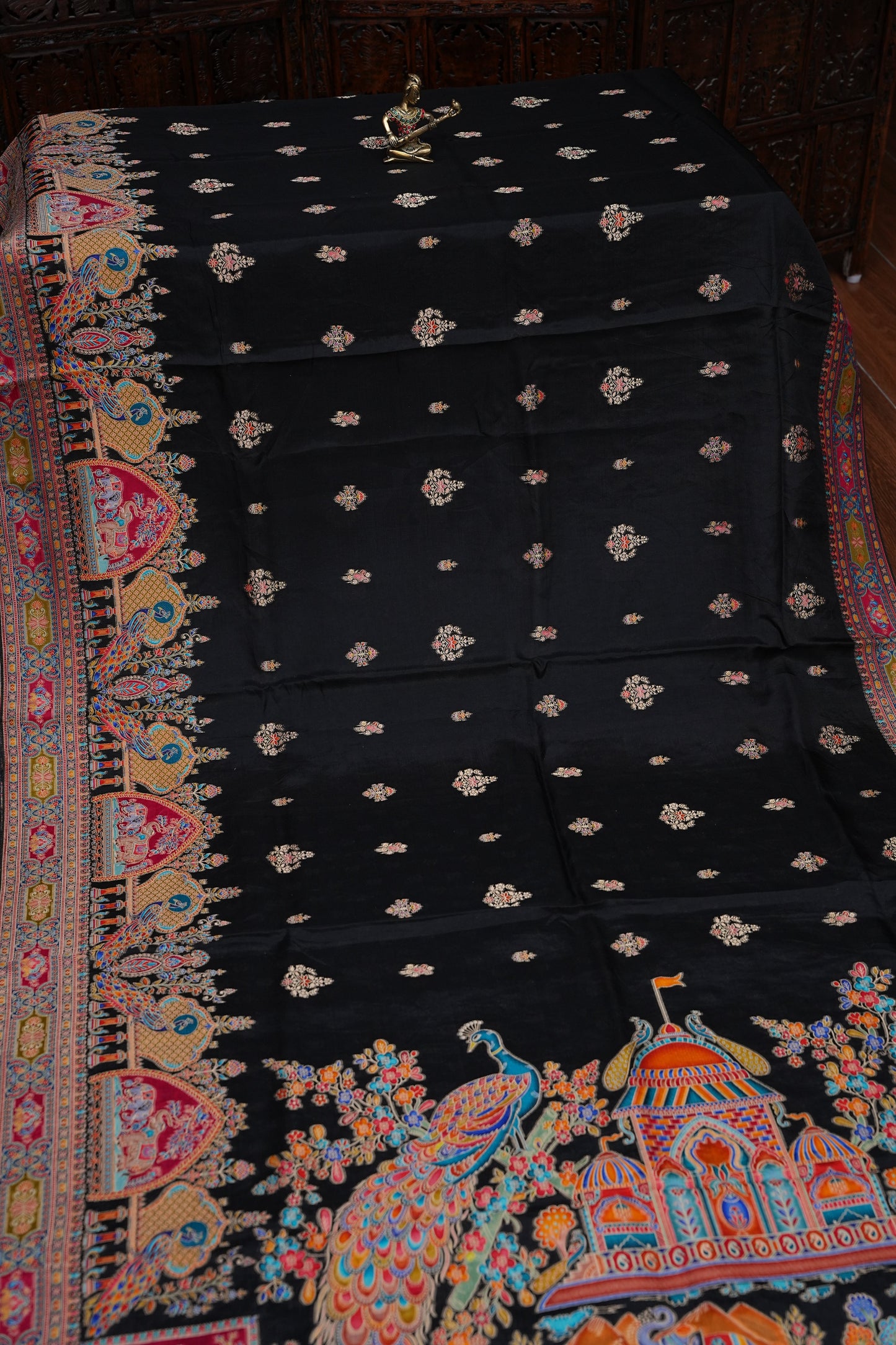 Kashmiri Pashmina Banarasi Story Telling Saree - Black
