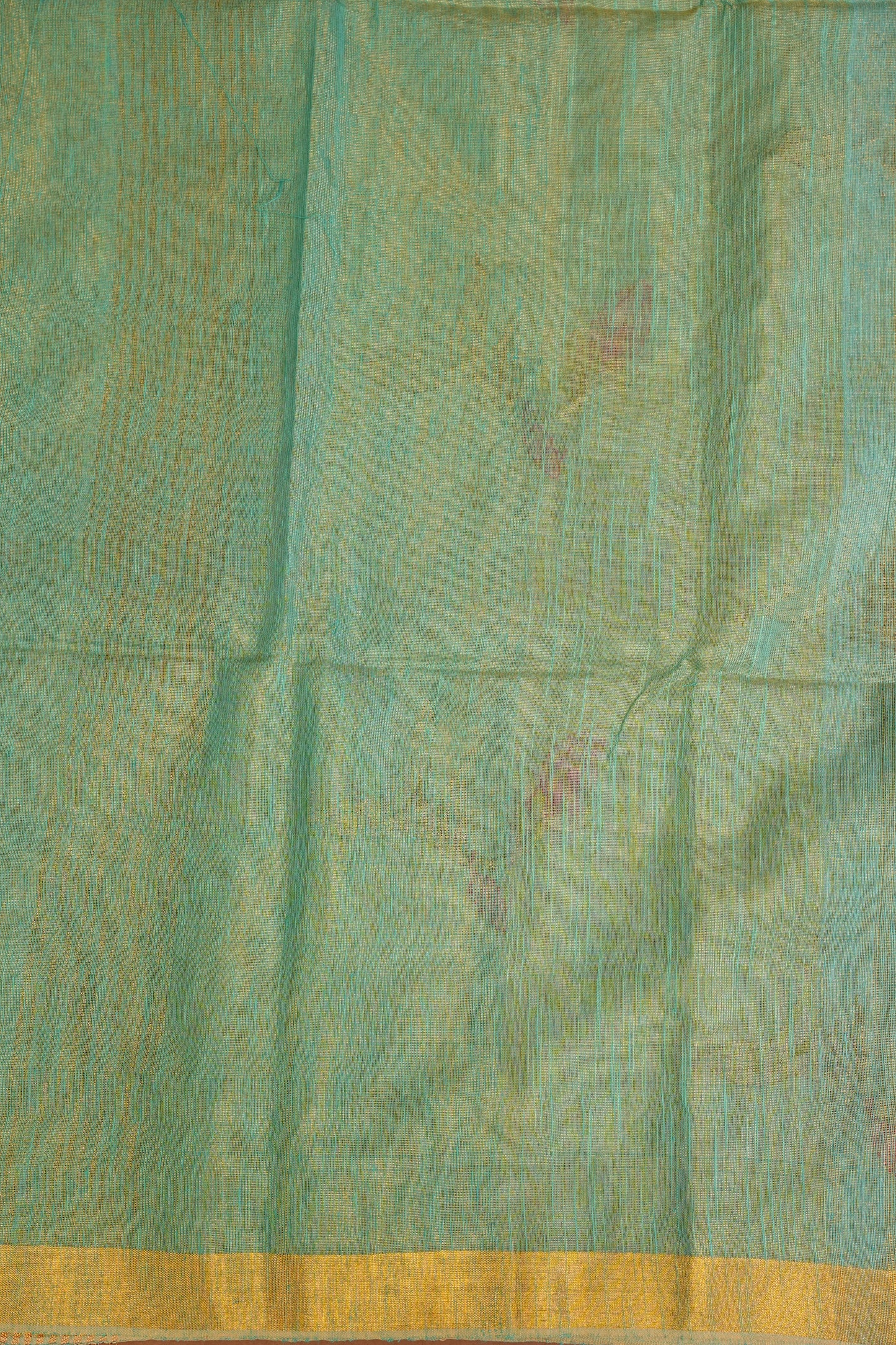 Tissue Linen Saree with Tassles - Aqua Green