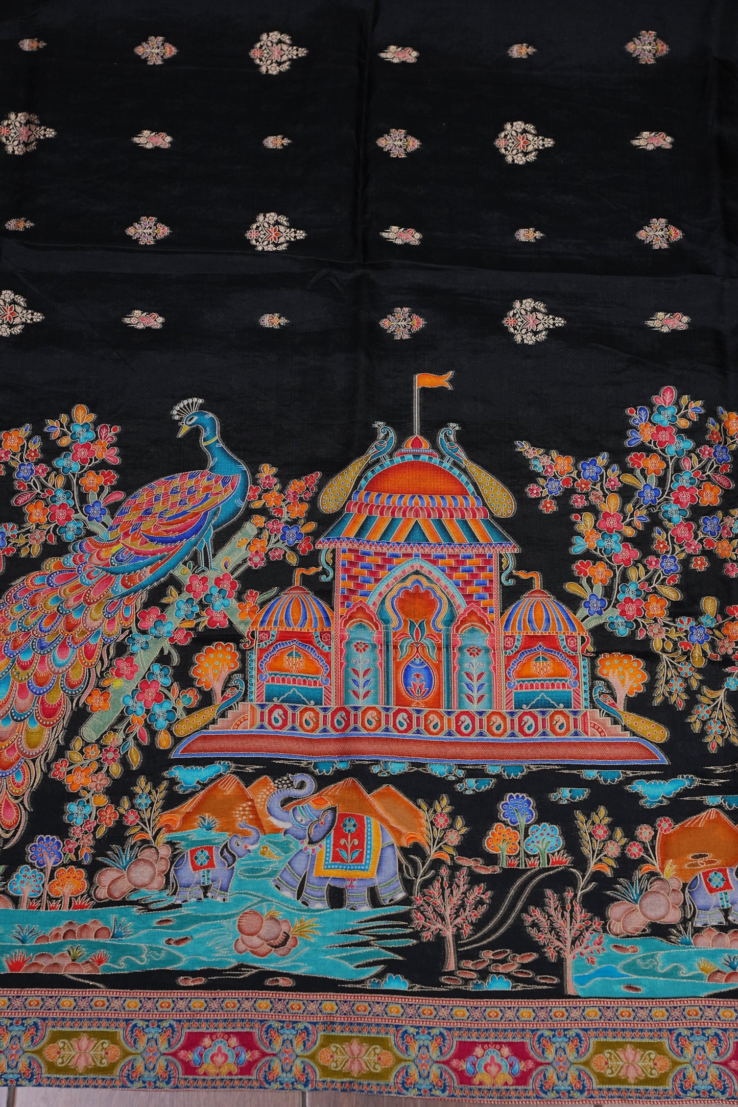Kashmiri Pashmina Banarasi Story Telling Saree - Black