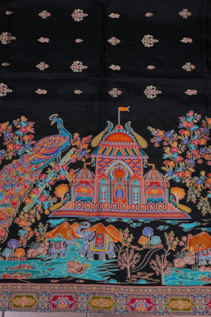 Kashmiri Pashmina Banarasi Story Telling Saree - Black