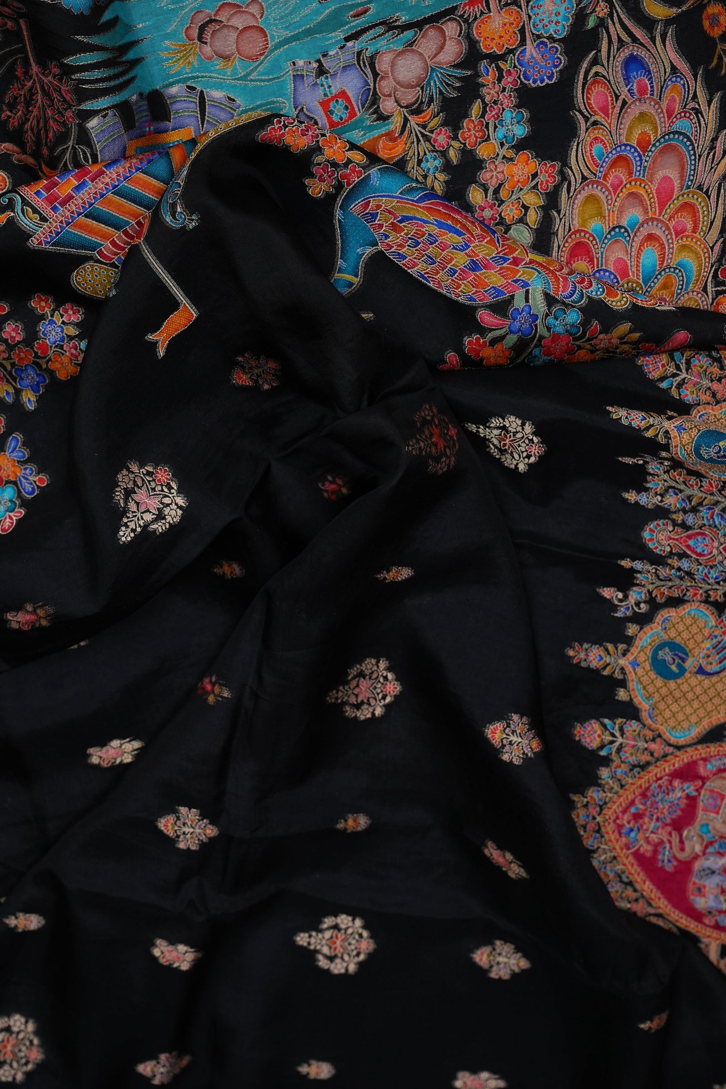 Kashmiri Pashmina Banarasi Story Telling Saree - Black
