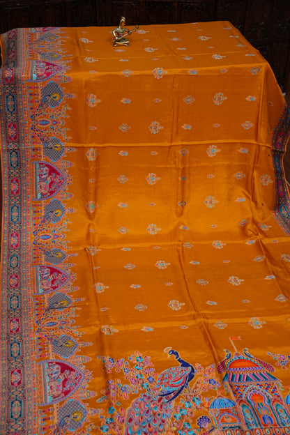 Kashmiri Pashmina Banarasi Story Telling Saree - Mustard Yellow