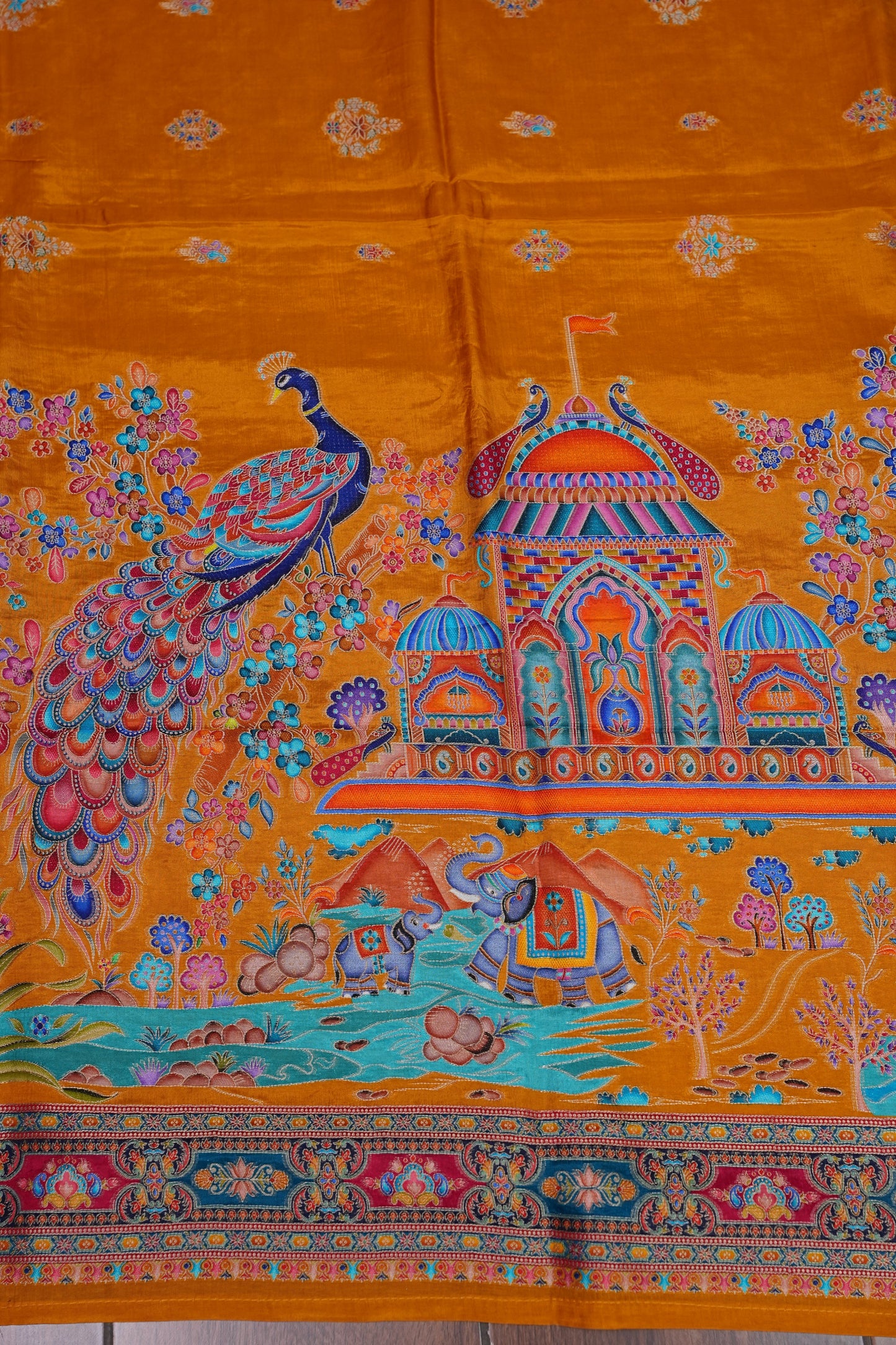 Kashmiri Pashmina Banarasi Story Telling Saree - Mustard Yellow