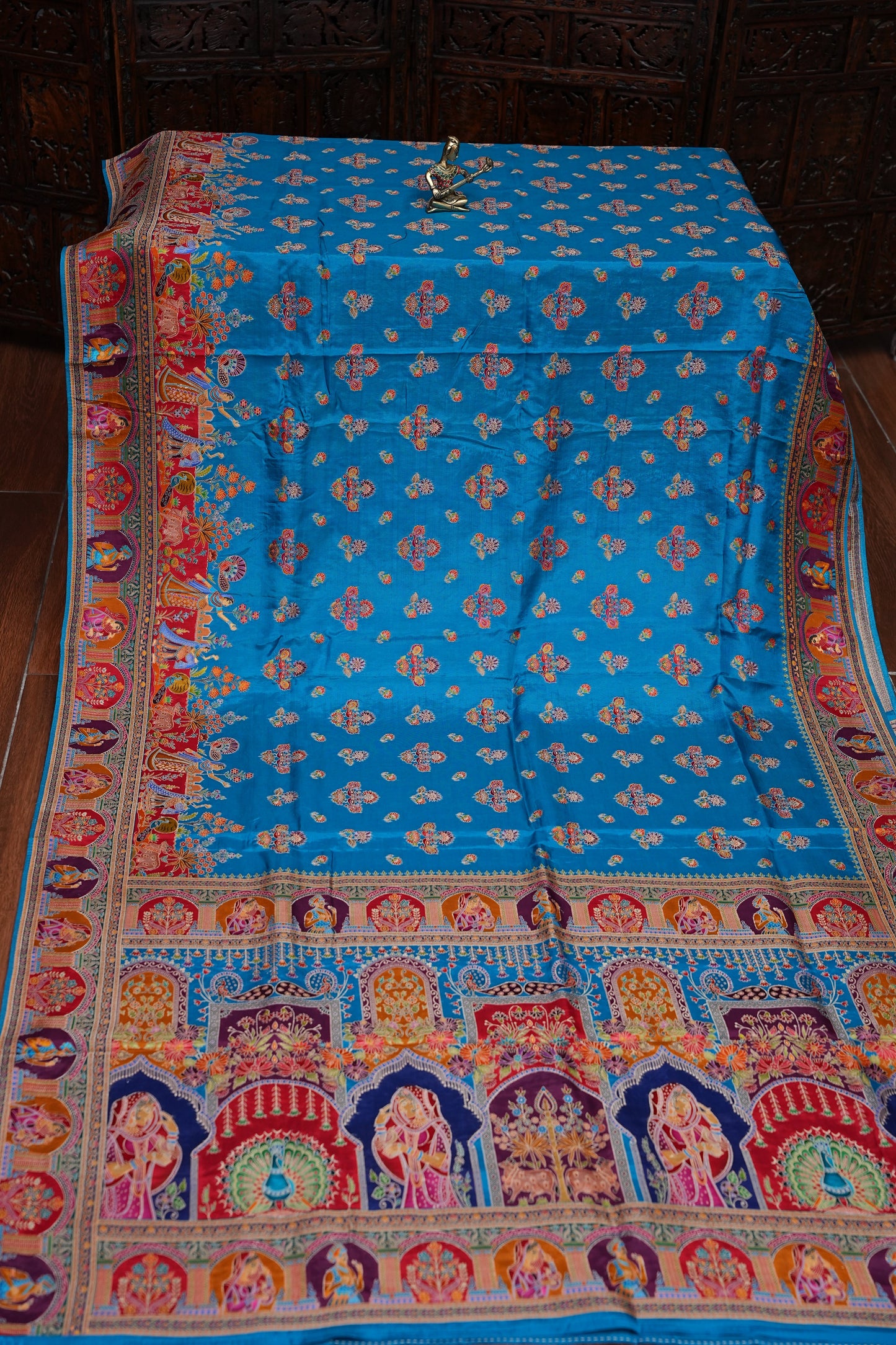 Kashmiri Pashmina Banarasi Story Telling Saree - Blue