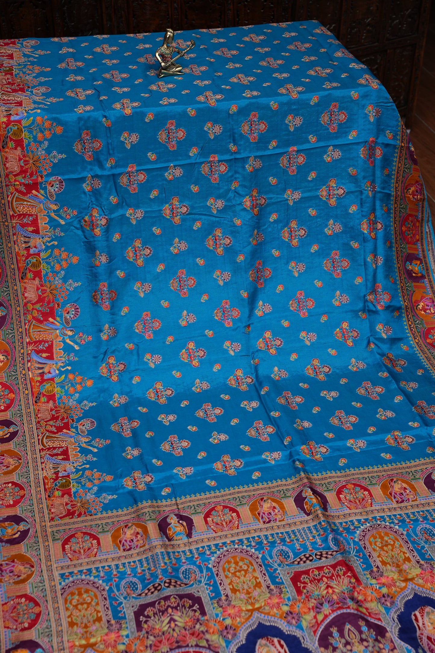 Kashmiri Pashmina Banarasi Story Telling Saree - Blue