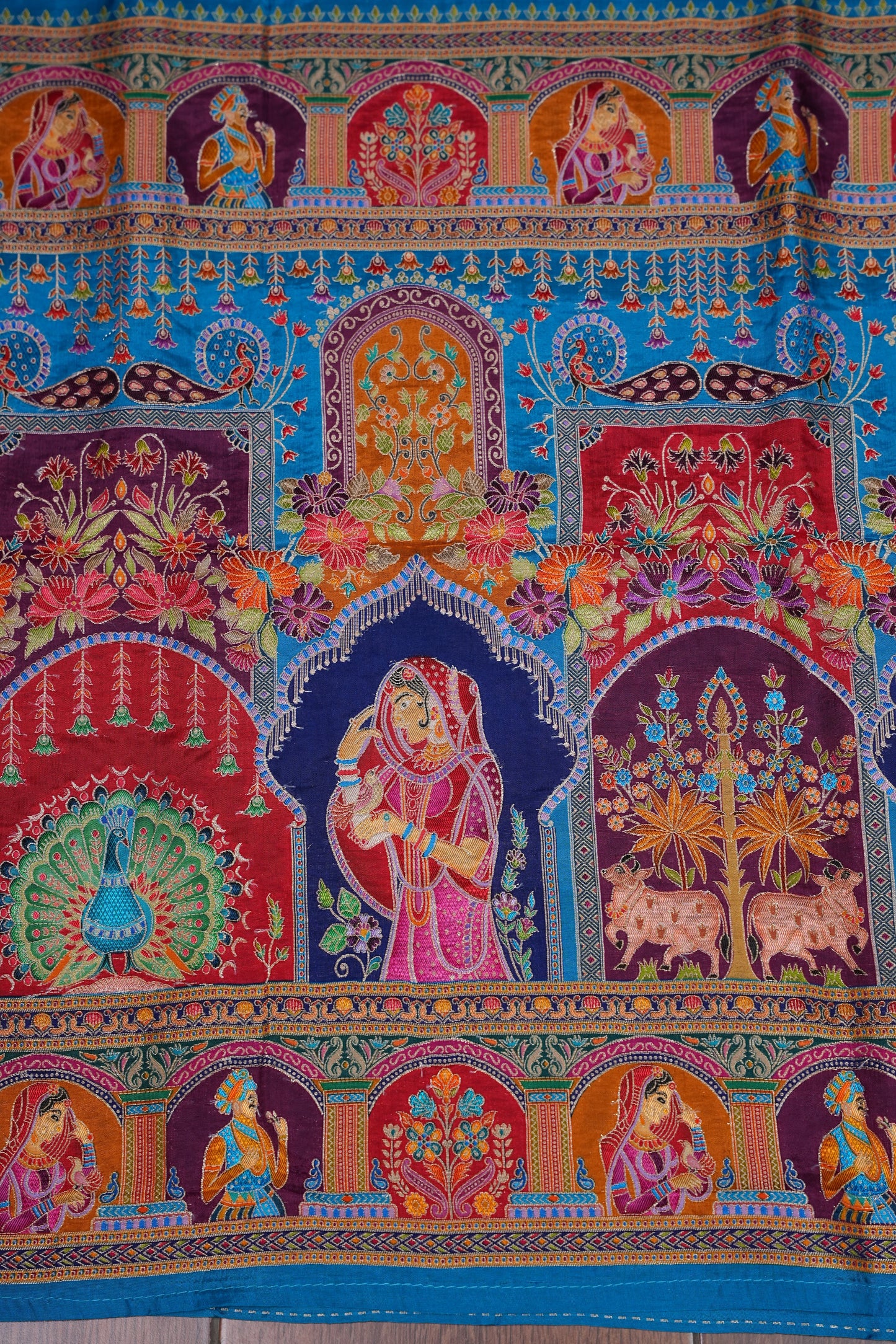 Kashmiri Pashmina Banarasi Story Telling Saree - Blue