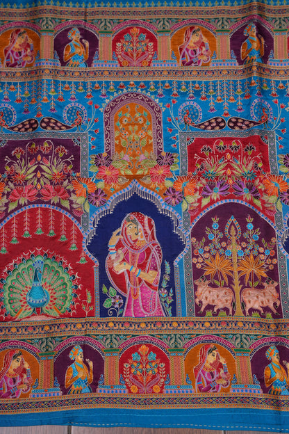 Kashmiri Pashmina Banarasi Story Telling Saree - Blue