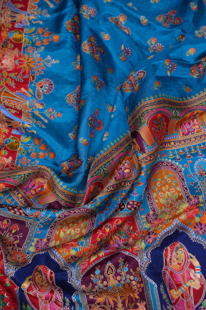 Kashmiri Pashmina Banarasi Story Telling Saree - Blue