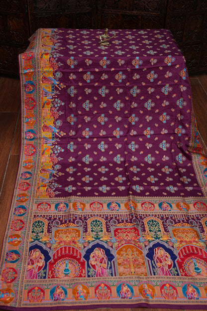 Kashmiri Pashmina Banarasi Story Telling Saree - Wine