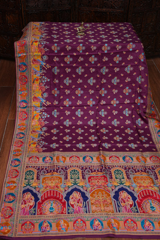 Kashmiri Pashmina Banarasi Story Telling Saree - Wine