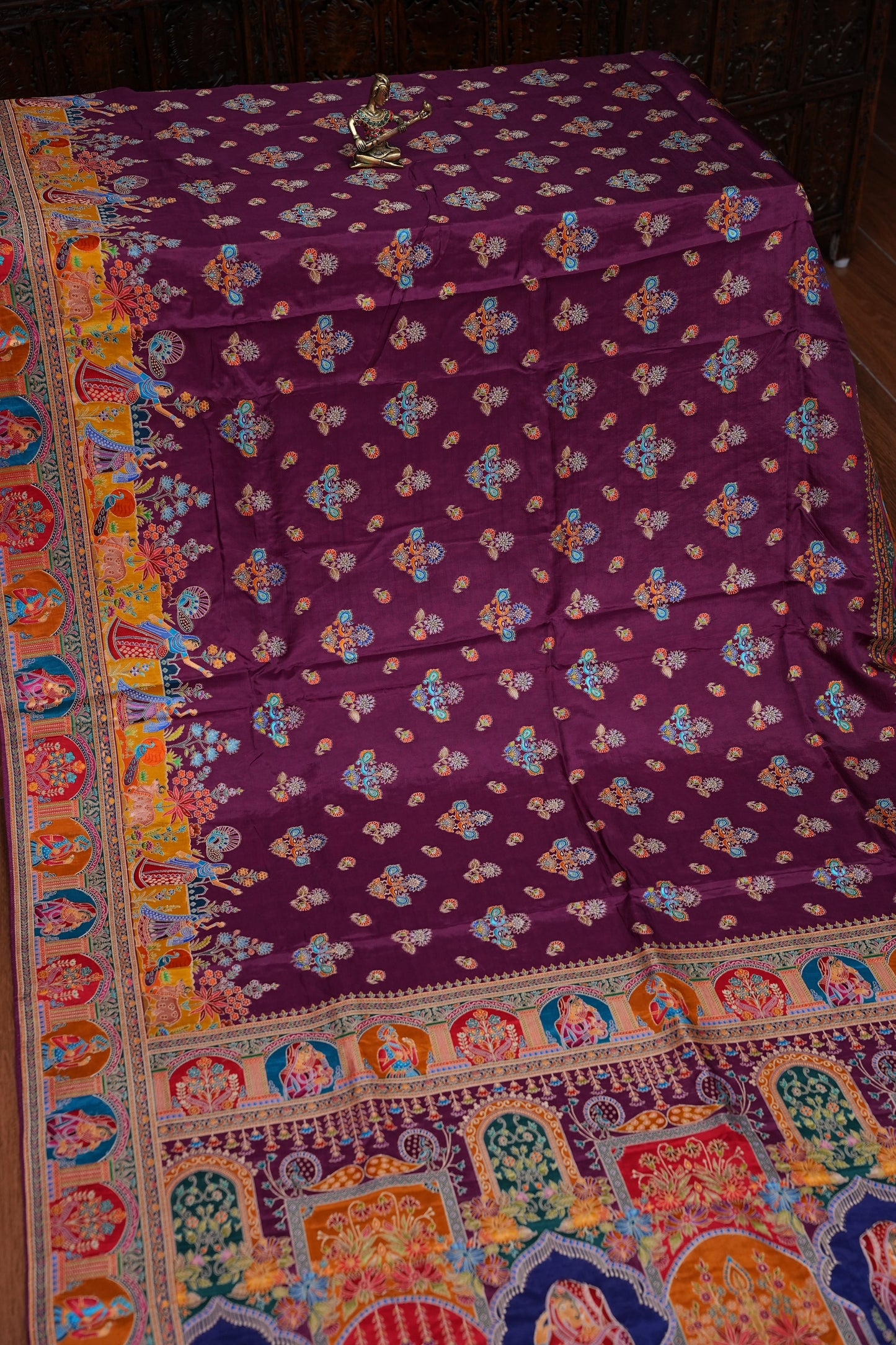 Kashmiri Pashmina Banarasi Story Telling Saree - Wine