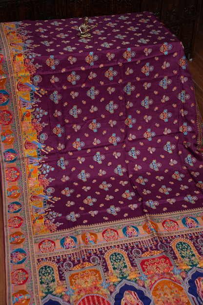 Kashmiri Pashmina Banarasi Story Telling Saree - Wine