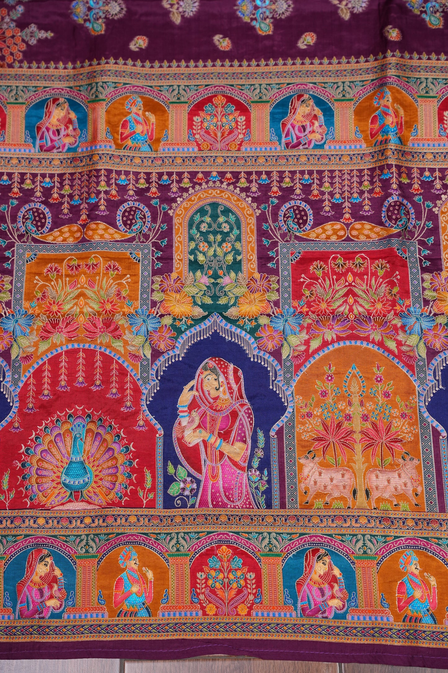 Kashmiri Pashmina Banarasi Story Telling Saree - Wine