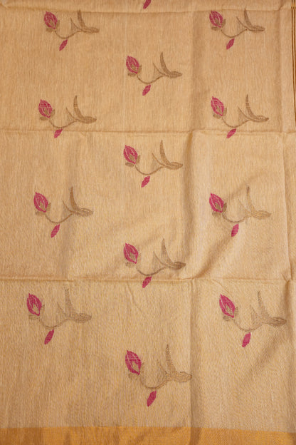 Tissue Linen Saree with Tassles - Beige