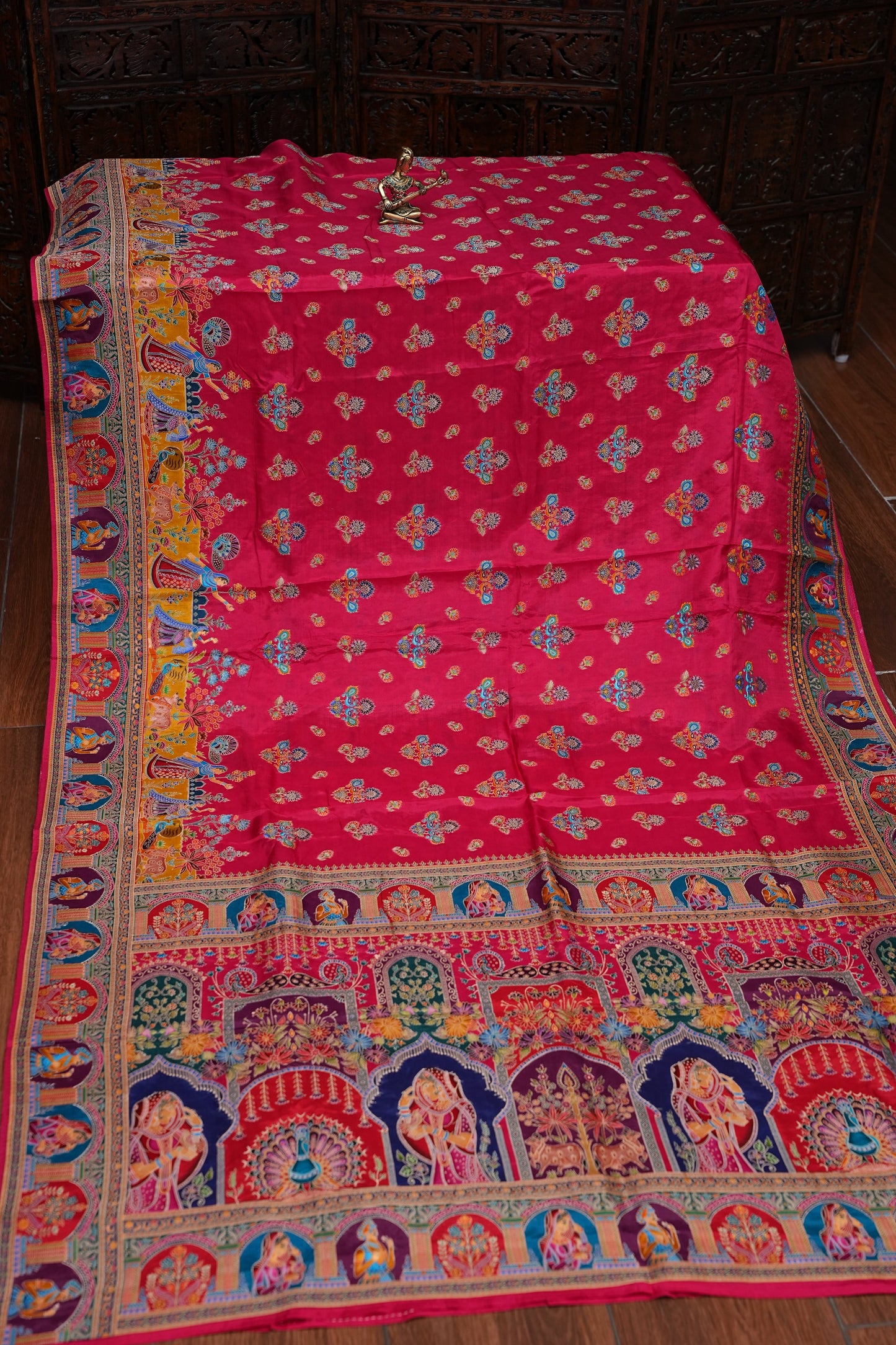 Kashmiri Pashmina Banarasi Story Telling Saree - Pink
