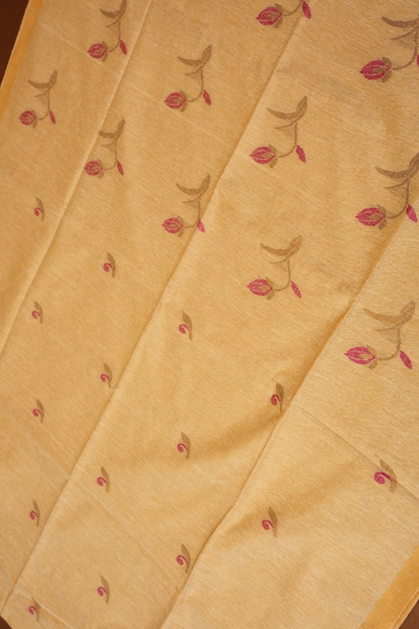 Tissue Linen Saree with Tassles - Beige