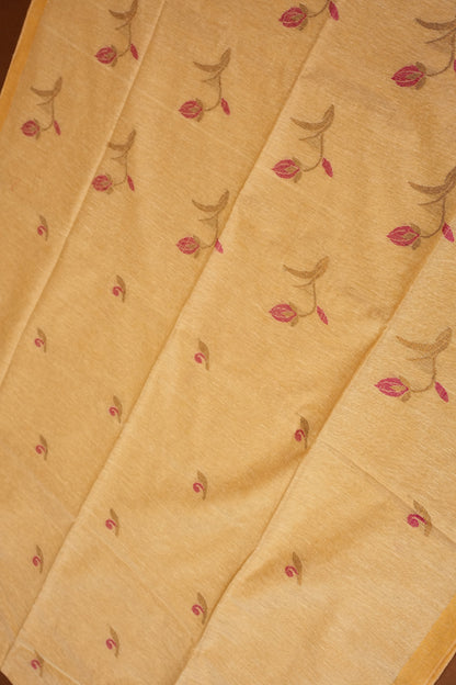 Tissue Linen Saree with Tassles - Beige
