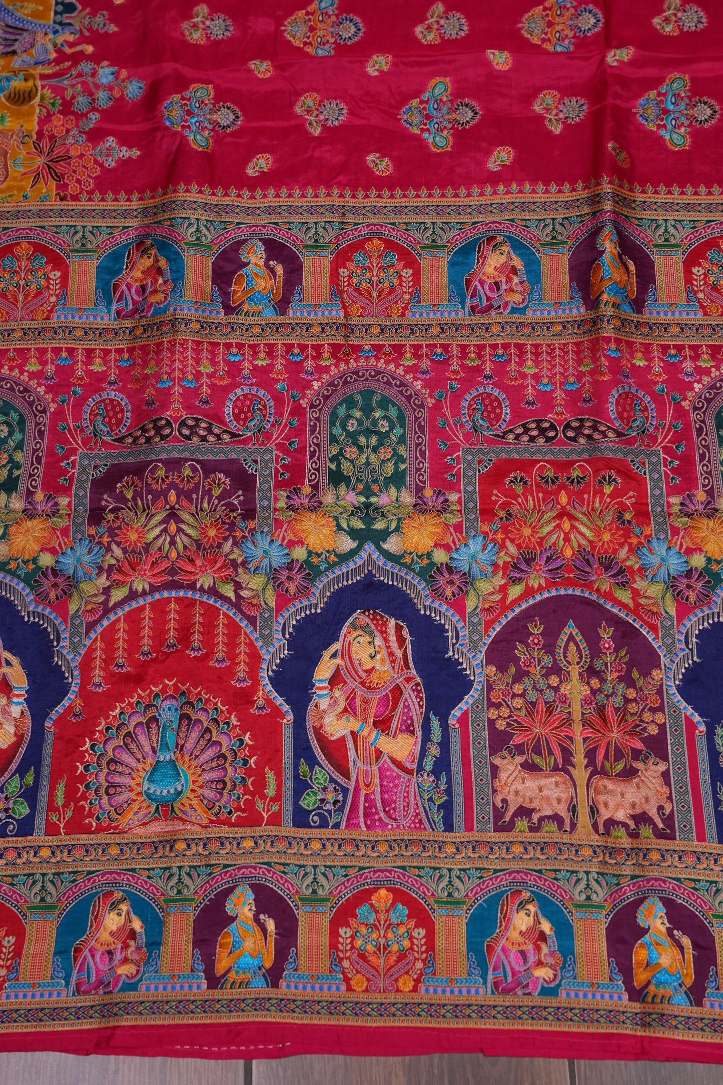 Kashmiri Pashmina Banarasi Story Telling Saree - Pink