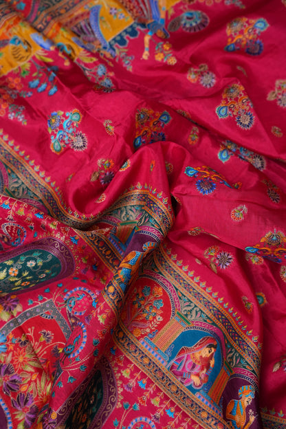 Kashmiri Pashmina Banarasi Story Telling Saree - Pink