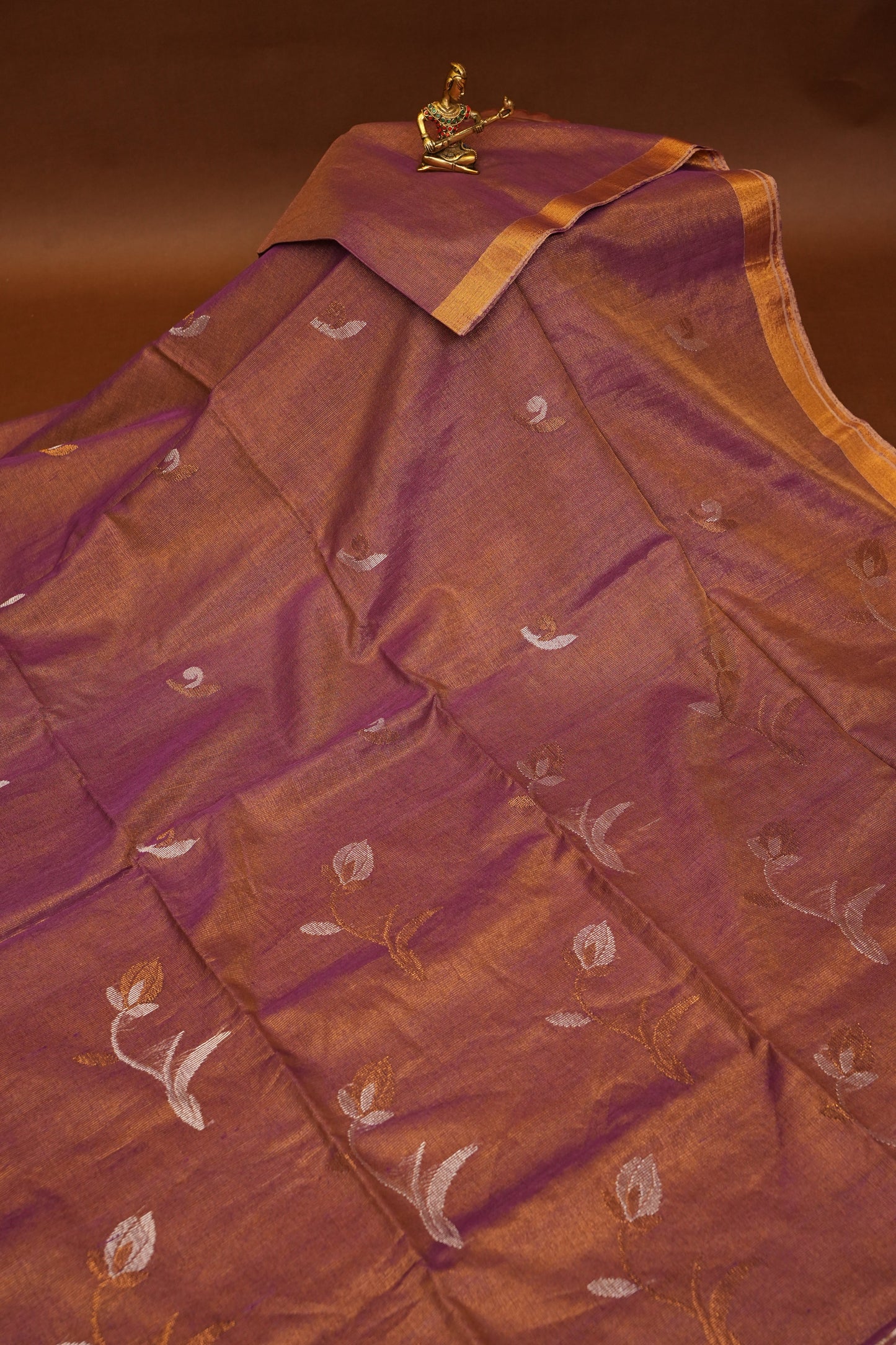 Tissue Linen Saree with Tassles - Onion Pink
