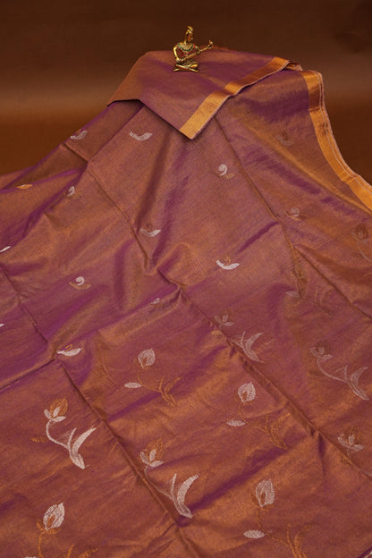 Tissue Linen Saree with Tassles - Onion Pink