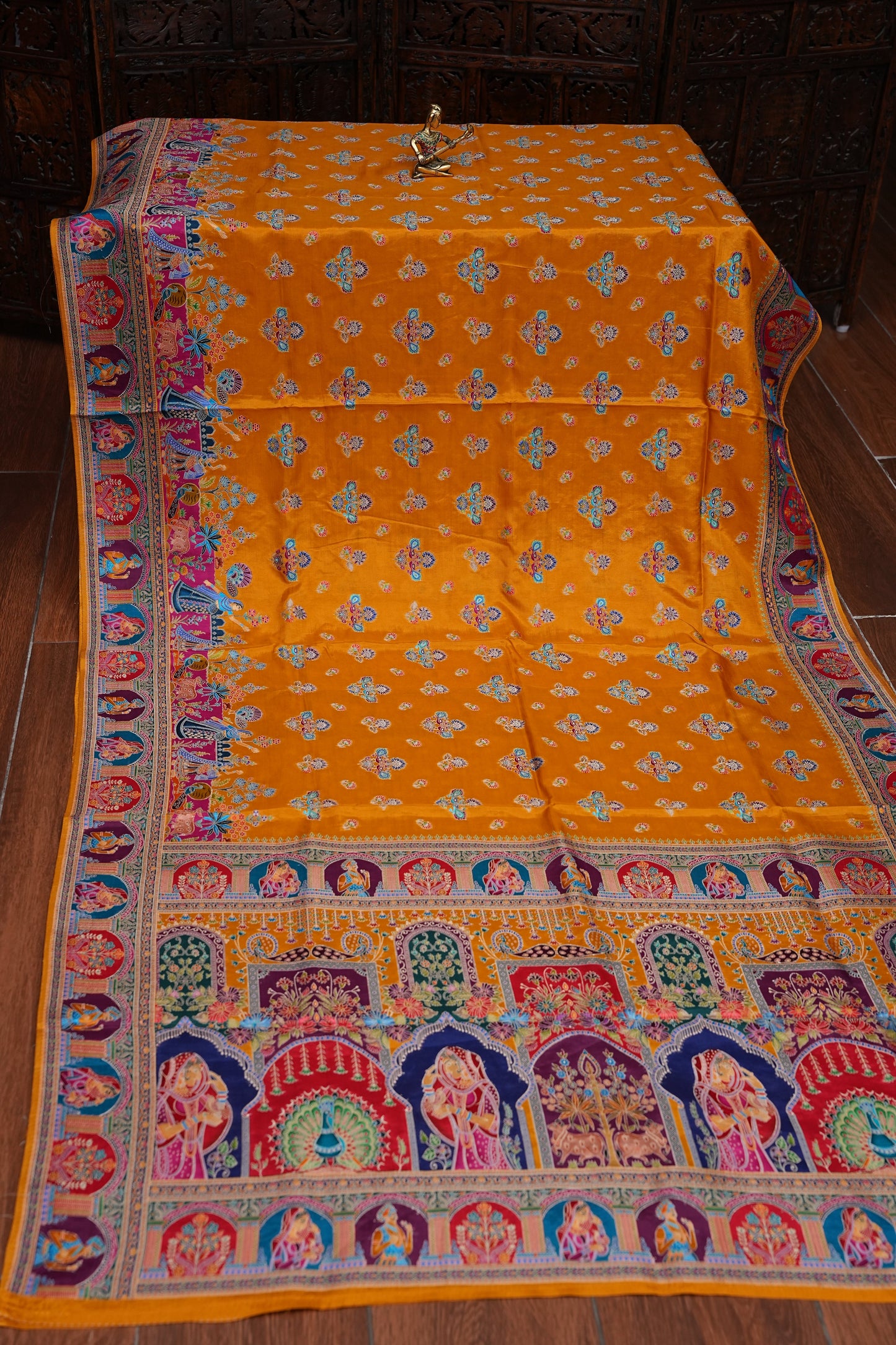 Kashmiri Pashmina Banarasi Story Telling Saree - Mustard Yellow