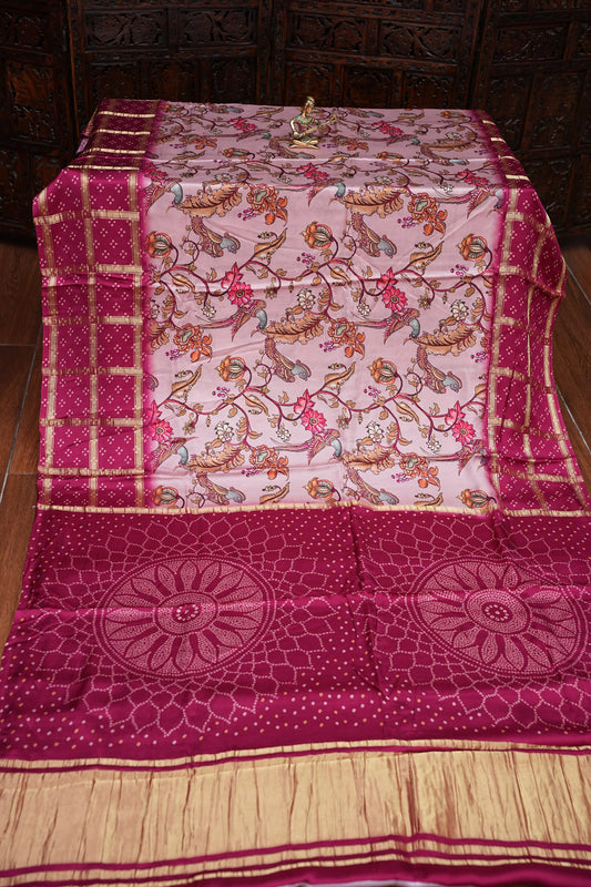 Bandhini Garchola Modal Silk Saree - Pink & PInk