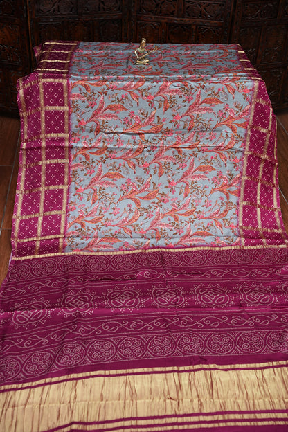 Bandhini Garchola Modal Silk Saree - Blue & Pink