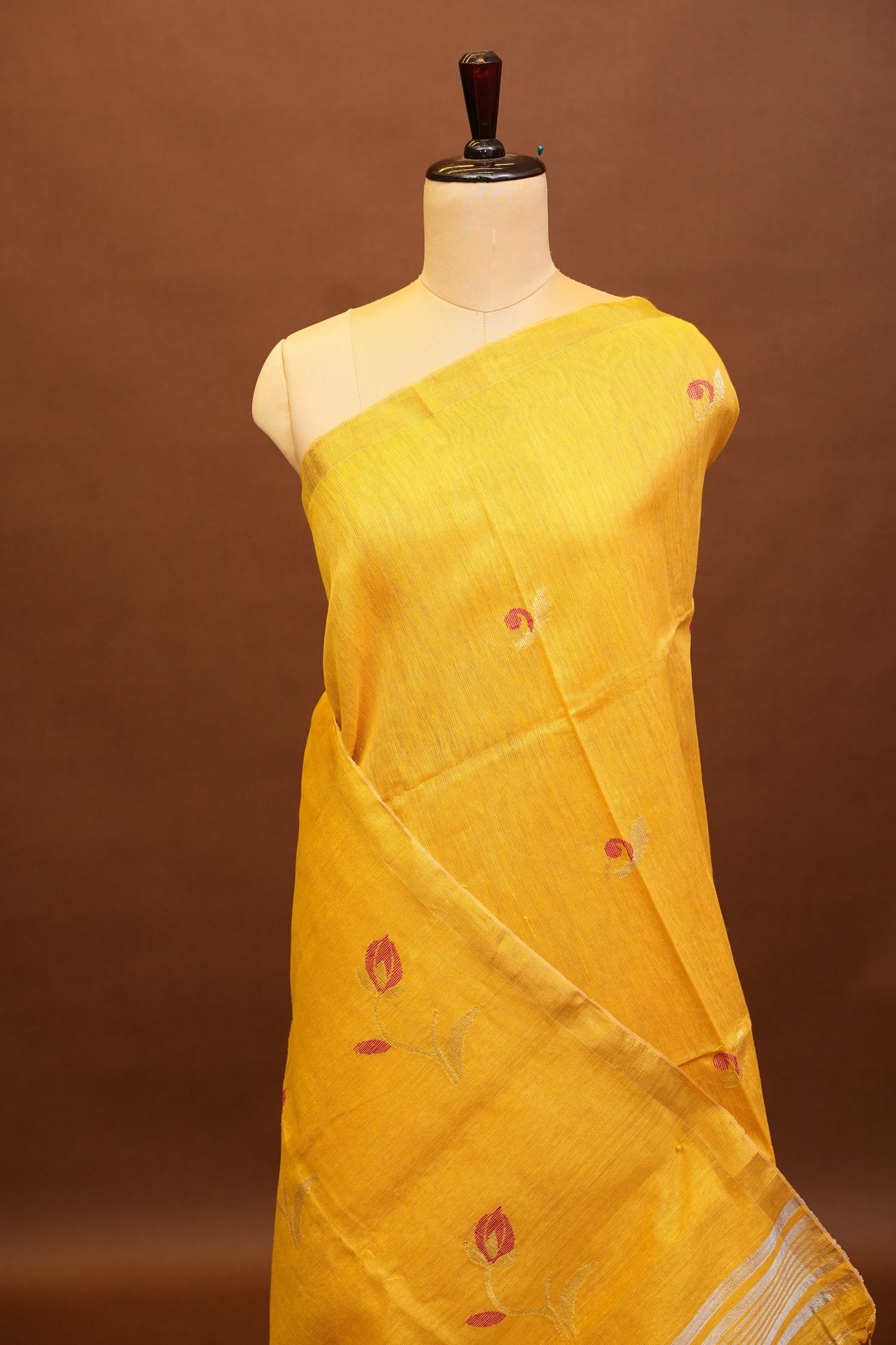 Tissue Linen Saree with Tassles - Yellow