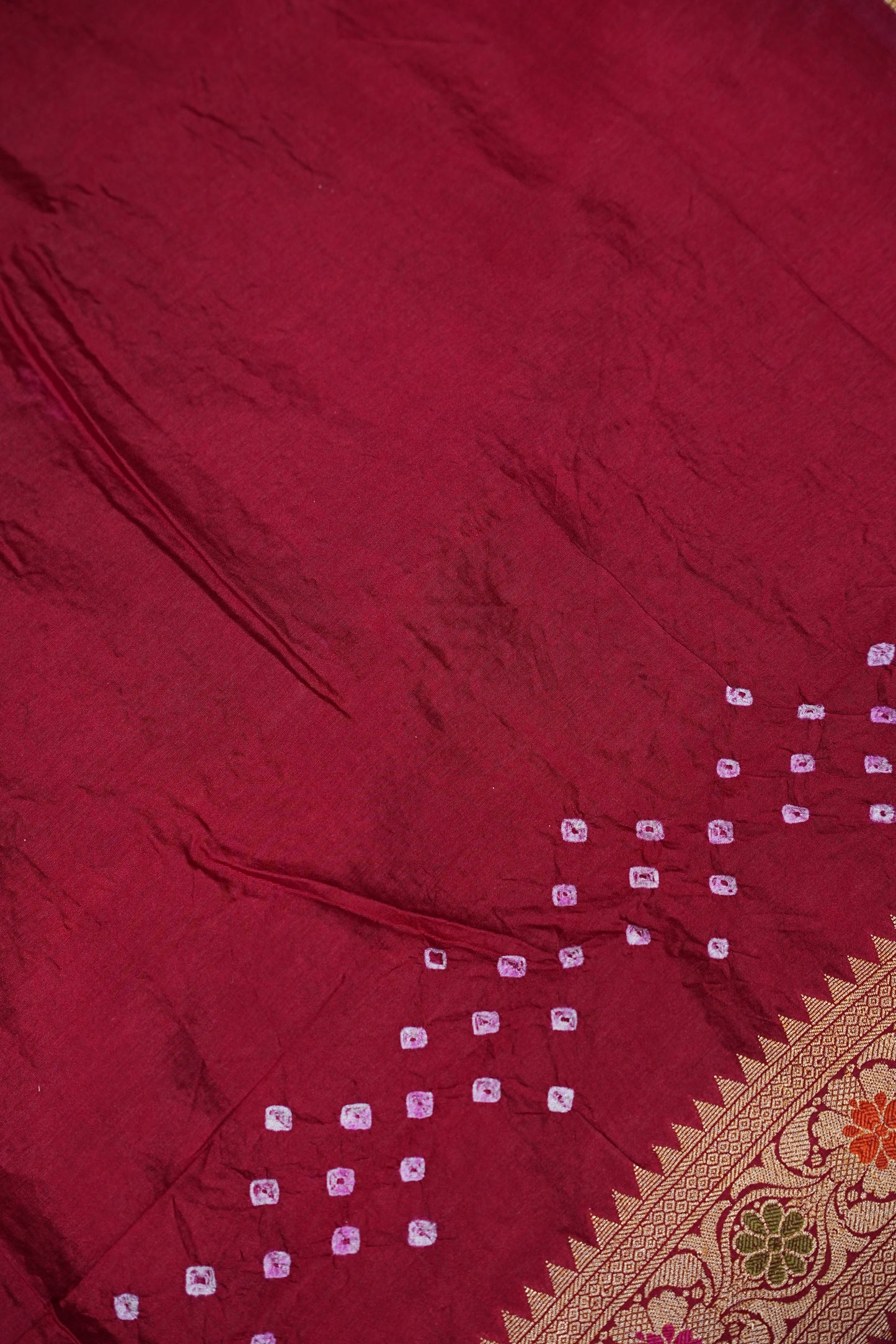 Crushed Munga in Banarasi With Pure Bandhini Saree in Mustard & Maroon