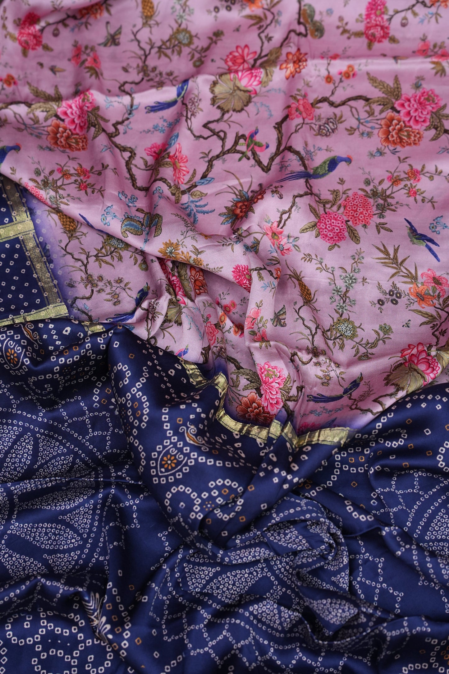 Bandhini Garchola Modal Silk Saree - Pink & Blue
