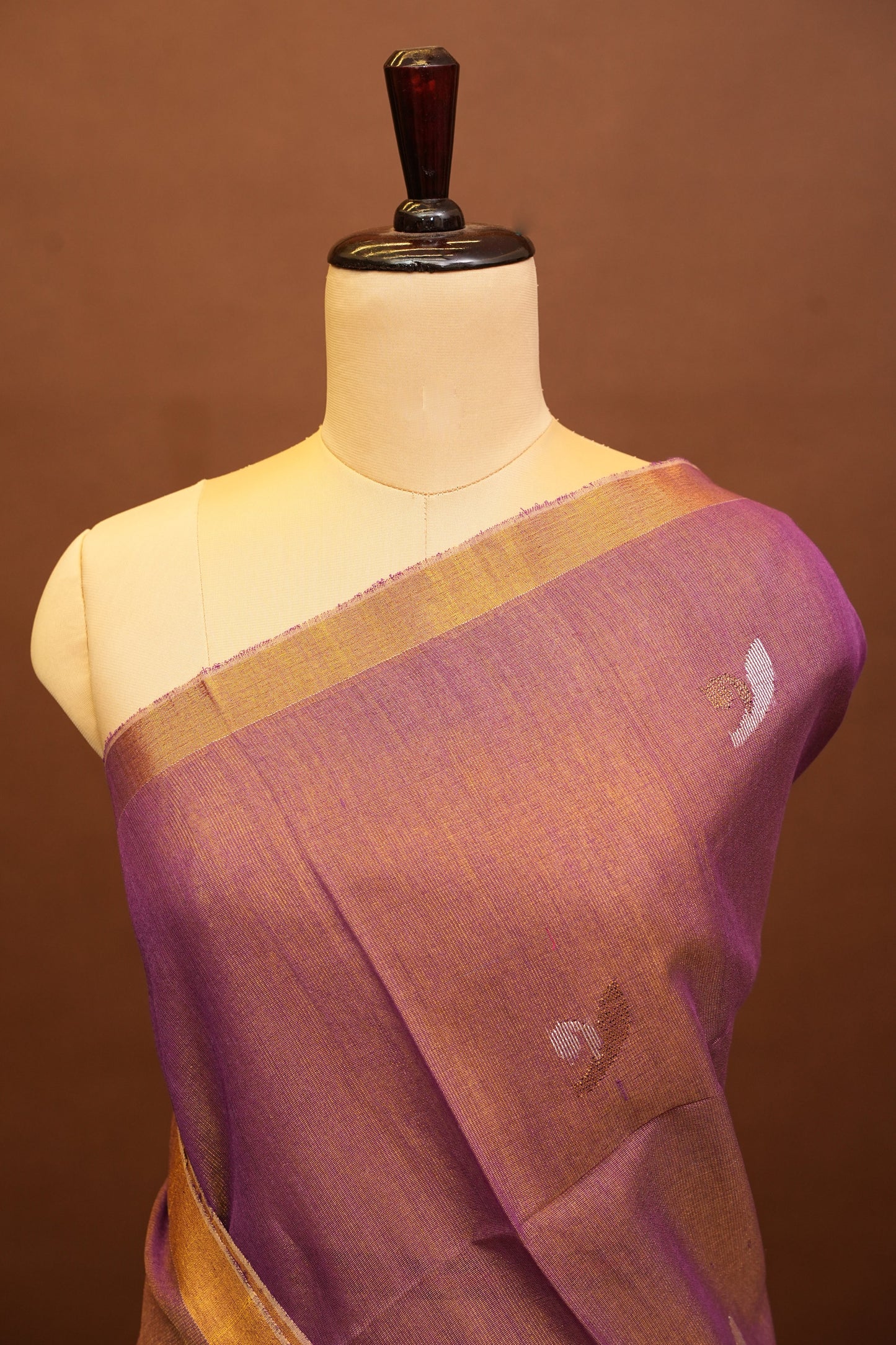 Tissue Linen Saree with Tassles - Onion Pink