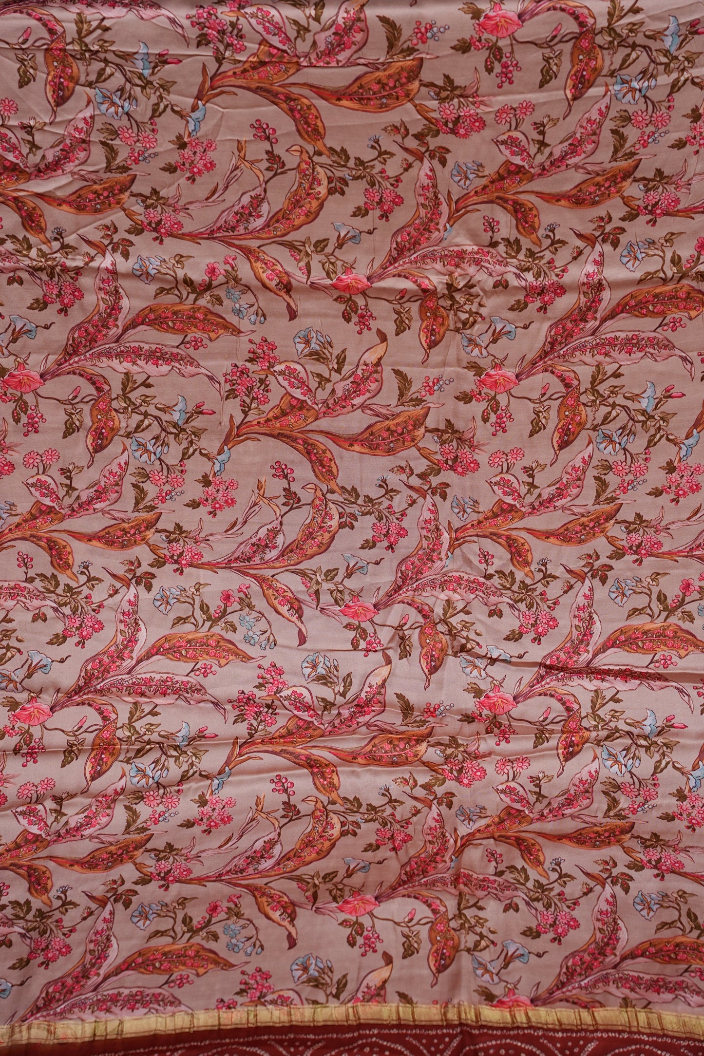 Bandhini Garchola Modal Silk Saree - Peach & Rust
