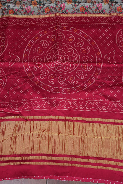 Bandhini Garchola Modal Silk Saree - Blue & Pink