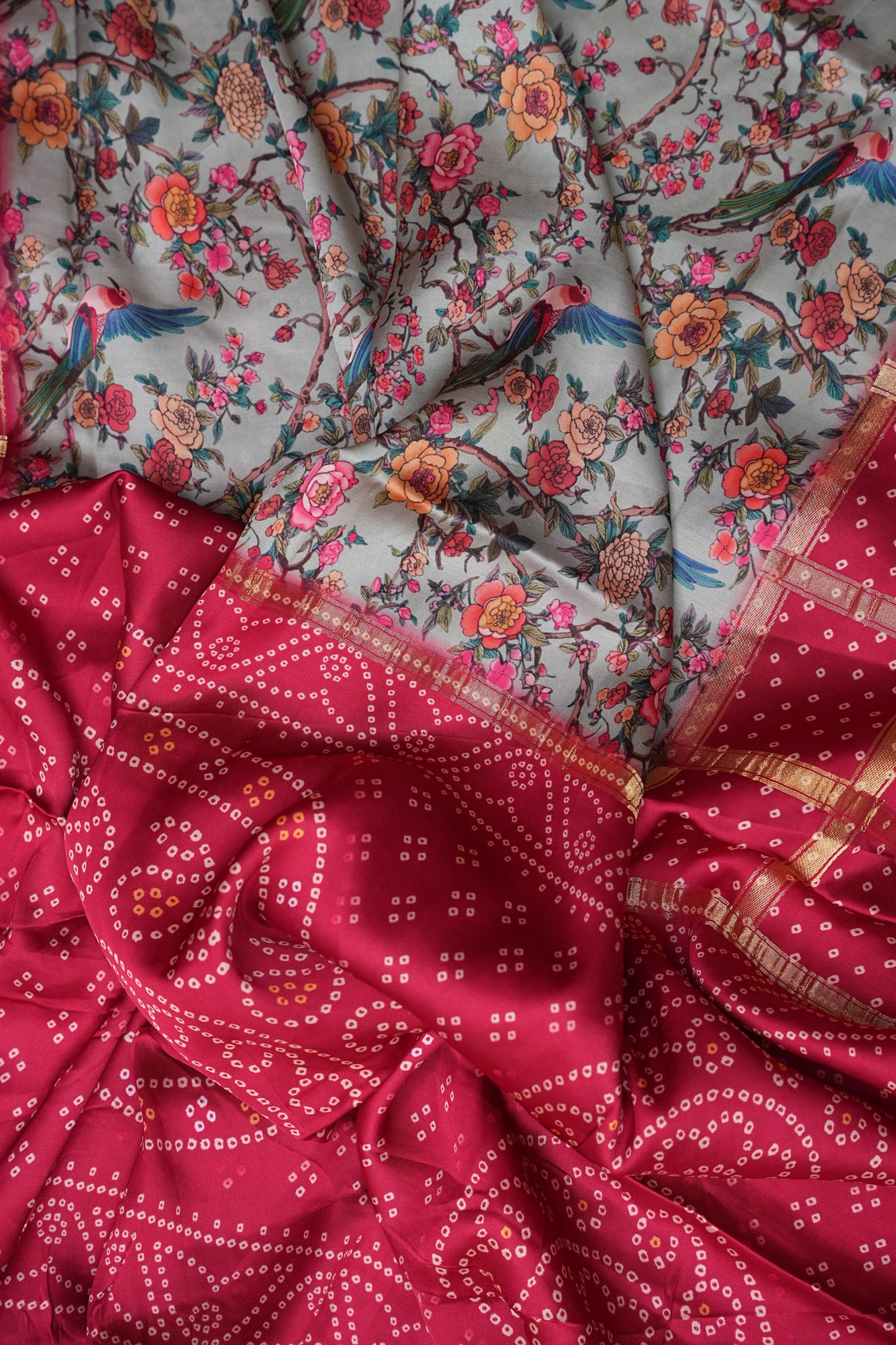 Bandhini Garchola Modal Silk Saree - Blue & Pink